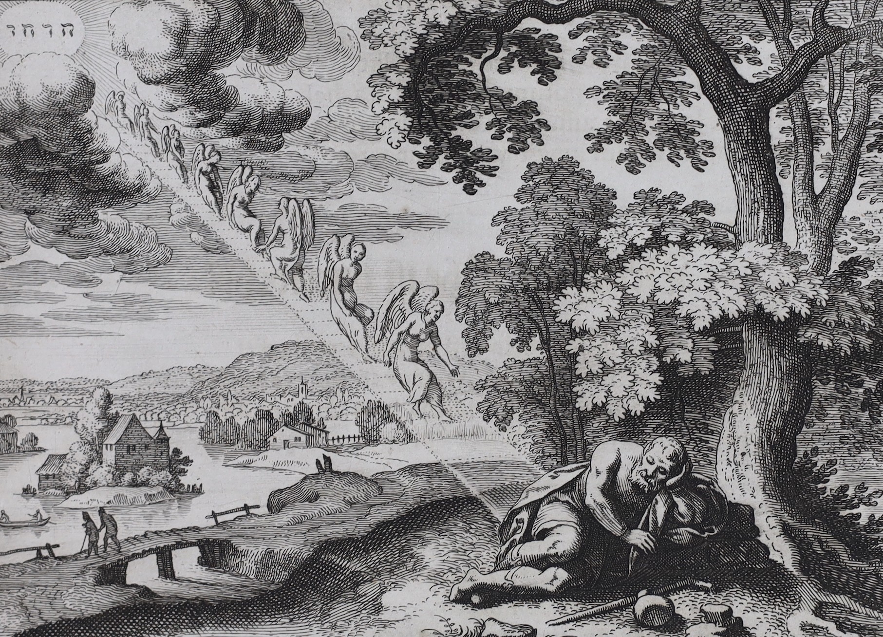 Merian, Matthew - Iconum Biblicarum. Praecipuas Sacrae Scripturae....engraved pictorial and printed titles and 233 plates; newly rebound mottled calf, blind ruled upper cover and panelled spine, oblong folio. Strasburg,